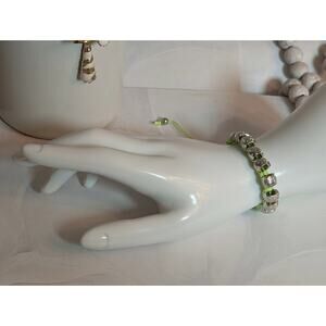 Cute Vintage 2000s Lime Green Silver-Tone Owl Bead Paracord Adjustable Bracelet